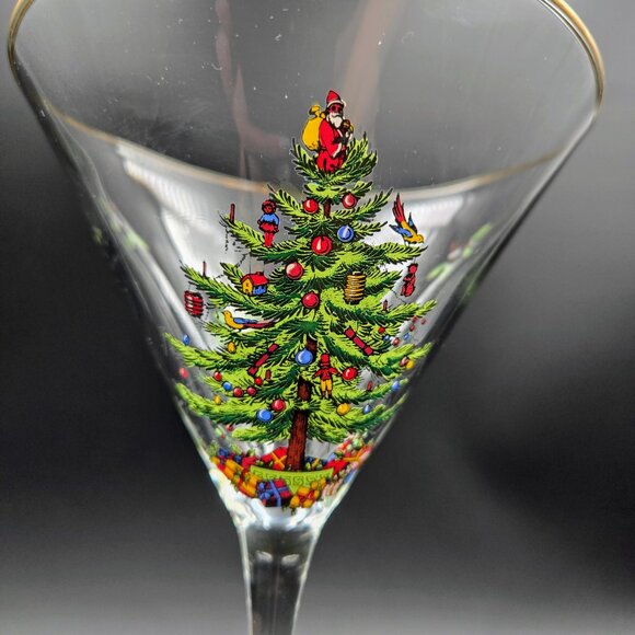 Spode Christmas Tree Martini Cocktail Estate Glass Stemware Santa Read - Picture 4 of 13
